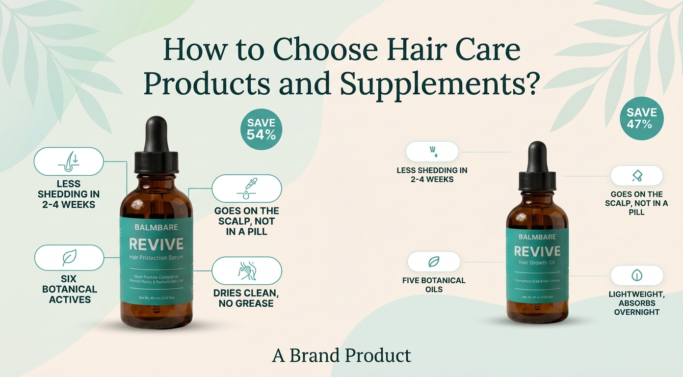 Balmbare Hair Revive hair care products and gummies for a healthy hair care routine
